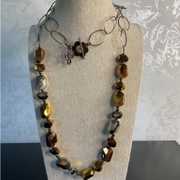 Copper & Gold Tone Faceted Bead Necklace & Earrings Set - Picture 4 of 5